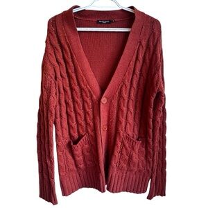 Brave Soul London Brick Orange Cable Knit Cardigan Sweater Sz: Small Cozycore